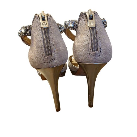 Antonio Melani Silver Glitter Rhinestone T-Strap Heels With Zipper Back Closure - Picture 3 of 16